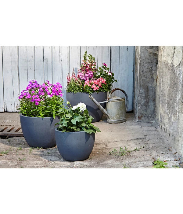 Dehner Leichtbeton-Pflanztopf Manchester, Rund, Antik-schwarz – Bild 3
