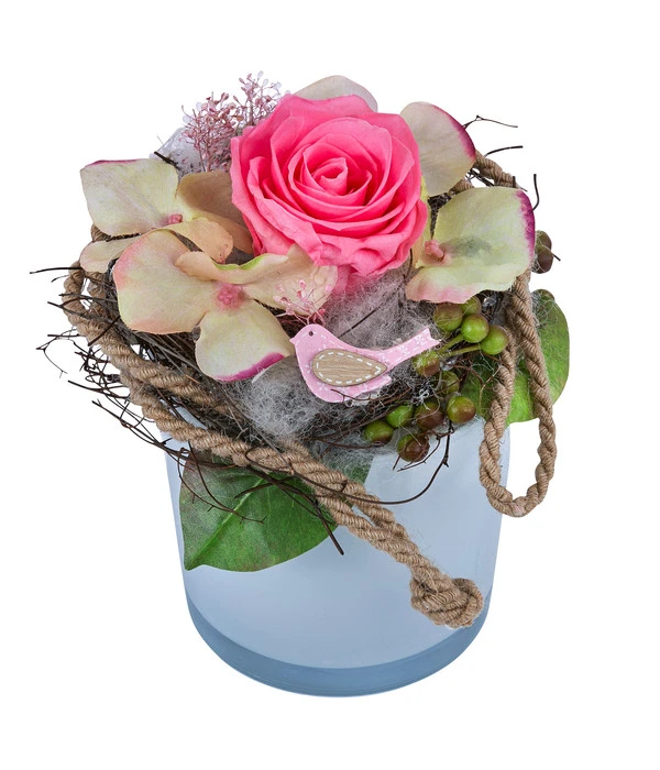 Dehner Arrangement Mit Longlife-Rose Finn, Rosa, Ca. Ø23/H24 Cm
